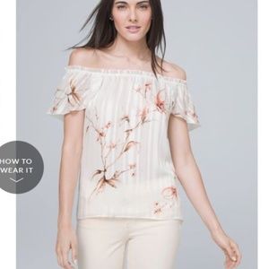 NWOT SHADOW-STRIPE OFF-THE-SHOULDER BLOUSE